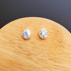 White Buffalo Stone Stud Earrings | White Turquoise Post Earrings | Turquoise Teardrop Studs | Turquoise Southwest Jewelry | Small Studs