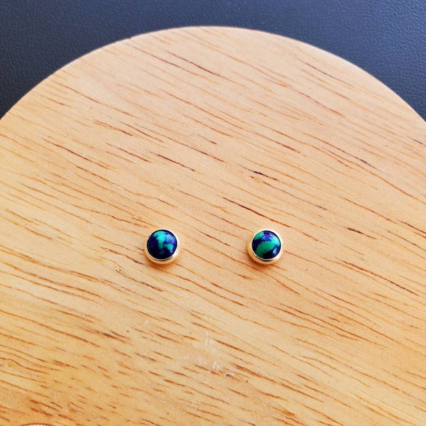 5mm Azurite Malachite Stud Earrings | Azurite Studs | Sterling Silver Azurite Post Earrings | Azurite Jewelry | Blue and Green Stone Earring