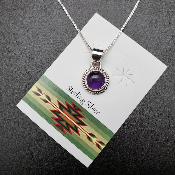 SV #24 | 8mm Round Purple Amethyst Pendant With Silver Chain Necklace | Sterling Silver Purple Stone Pendant Necklace | Dainty Small Pendant