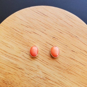 Oval Pink Coral Stud Earrings Pink Jewelry Sterling Silver Pink Coral Post Earrings Oval Studs Silver Coral Studs Everyday Earring image 7