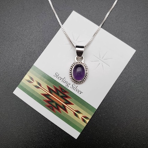 SV #41 | Dainty Small 6x8mm Oval Purple Amethyst Pendant With Silver Chain Necklace | Sterling Silver Purple Stone Pendant Necklace | Simple