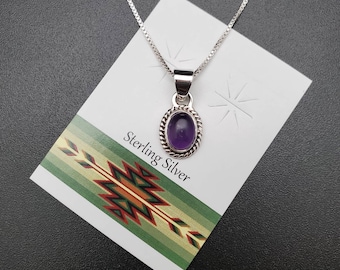SV #41 | Dainty Small 6x8mm Oval Purple Amethyst Pendant With Silver Chain Necklace | Sterling Silver Purple Stone Pendant Necklace | Simple