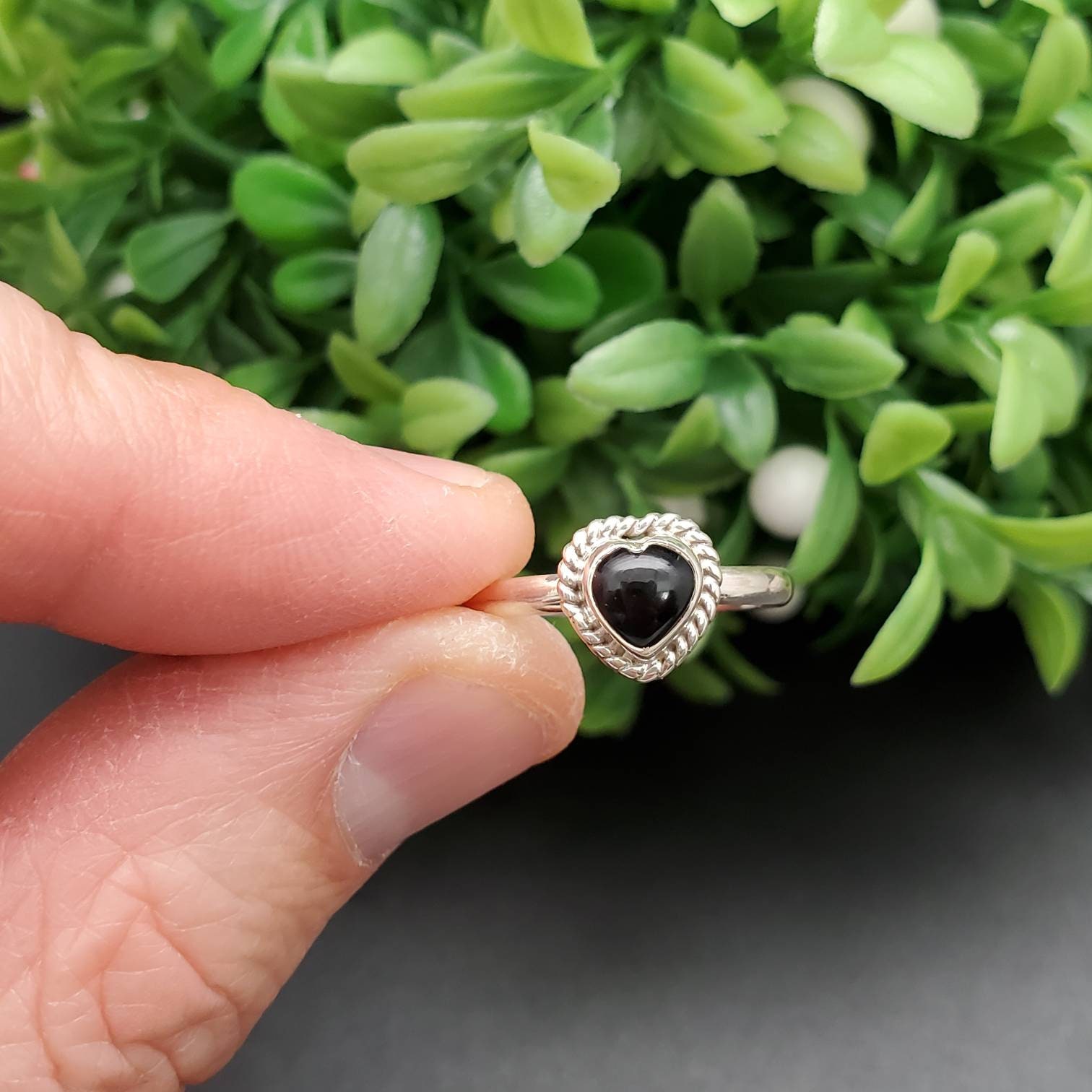 R-10381 | Small Heart Black Onyx Ring | Sterling Silver