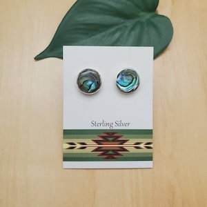 AS#02 | 10mm Abalone Inlay Stud Earrings | Sterling Silver Abalone Shell Earrings | Big Abalone Posts | Silver Posts | Abalone Inlay Posts