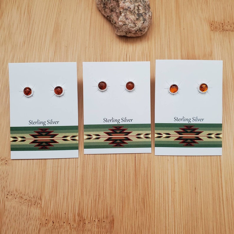 Dainty 5mm Amber Stud Earrings Sterling Silver Yellow Amber Studs Amber Jewelry Silver Post Earrings Everyday Earrings Amber Posts image 2
