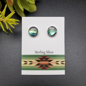 GAJA#07 | 8-9mm Abalone Posts | Sterling Silver Abalone Shell Earrings | Abalone Earrings | Silver Posts | Abalone Inlay Posts