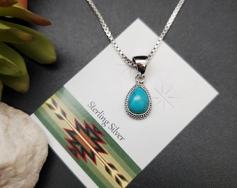 UF-140 | Dainty Teardrop Turquoise Pendant Options With Silver Chain Necklace | Sterling Silver Turquoise Pendant | Small Turquoise Pendant