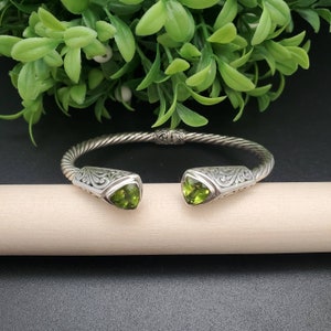 BC#107 | Balinese Cuff Bracelet | Sterling Silver Peridot Filigree Blooming Bali Garden Cuff Bracelet | Silver Green Peridot Bracelet Cuff