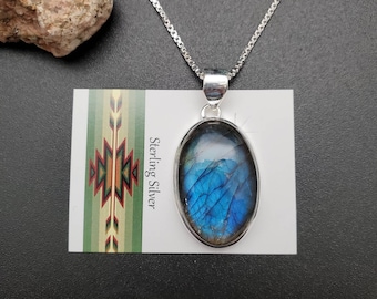 UF-052 | Big Unique Labradorite Pendant With Silver Chain Necklace | Sterling Silver Labradorite Pendant | Gemstone Necklace | Healing Stone