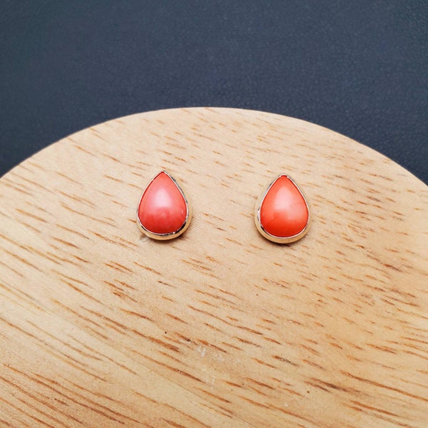 Pink Coral Stud Earrings | Pink Coral Studs | Sterling Silver Posts | Dainty Pink Coral Post Earrings | Small Teardrop Pink Coral Jewelry