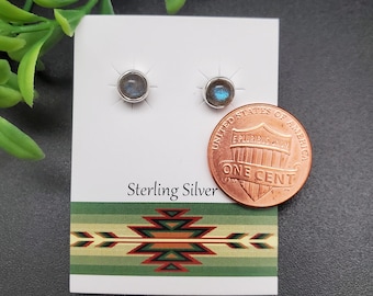 SCR #05 | Dainty 5mm Labradorite Post Earrings | Sterling Silver Stud Earrings | Very Small Labradorite Studs | Simple Labradorite Posts