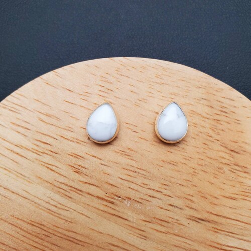 925forher Dainty White Buffalo Turquoise Stud Earrings White Etsy