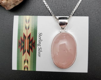 SoCute925 上品なローズクォーツネックレスペンダント、シルバー