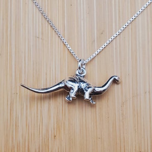 Sterling Silver Charm Dinosaur Necklace Pendant With Silver Chain Necklace | Brachiosaurus Dinosaur Necklace | Gifts For Her | Made in USA