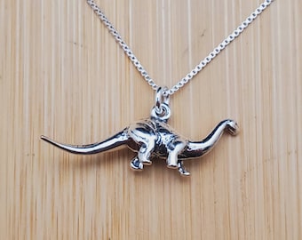 UF-208 / Colgante de dinosaurio de plata de ley con cadena de plata / Collar de dinosaurio Brachiosaurus / Regalos para ella y para él