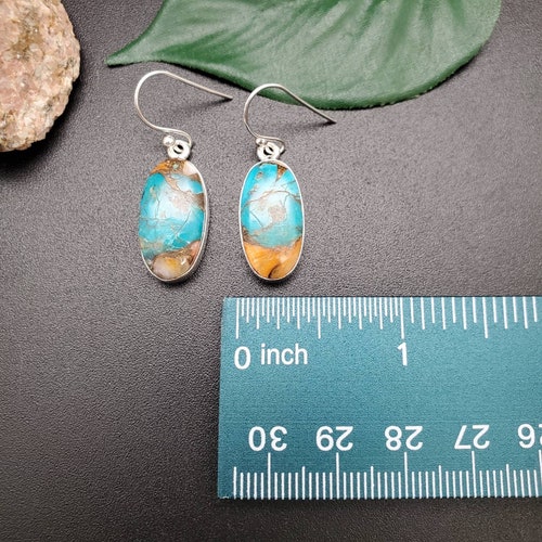 SV #A120 | Oval Spiny Oyster sale Turquoise Earrings | Sterling Silver Turquoise Spiny Oyster Dangle Earrings | Multicolor Earrings Gifts Ideas