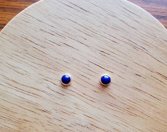 Dainty 4mm Small Blue Lapis Post Earrings | Sterling Silver Lapis Lazuli Studs | Silver Lapis Jewelry | Tiny Blue Studs | Made in USA