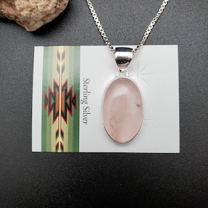 SV #A166 | Light Pink Rose Quartz Necklace Pendant With Silver Chain Necklace | Sterling Silver Rose Quartz Pendant Necklace | Healing Stone