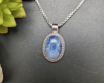 UF-182 | Dainty Oval Blue Sodalite Pendant Options With Silver Chain | Sterling Silver Sodalite Pendant | Southwest Sodalite Boho Pendant