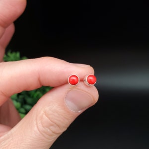 SCR #12 | Small 5mm Red Coral Stud Earrings | Small Coral Post Earrings | Sterling Silver Red Coral Jewelry | 5mm Dainty Tiny Red Posts