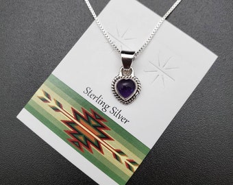 SV #30 | Pendentif améthyste violet en forme de cœur de 6 mm avec collier chaîne en argent | Collier pendentif petit coeur en argent sterling avec améthyste violette