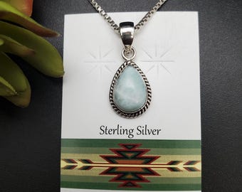 UF-193 | Dainty Sterling Silver Blue Larimar Teardrop Pendant Options With Silver Chain | Small Larimar Southwest Pendant | Larimar Pendant