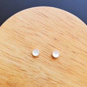 5mm White Mother of Pearl Stud Earrings | White Shell Studs | Sterling Silver Shell Jewelry | Small Silver Post Earrings | Dainty White Stud