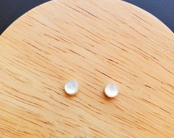 5mm White Mother of Pearl Stud Earrings | White Shell Studs | Sterling Silver Shell Jewelry | Small Silver Post Earrings | Dainty White Stud