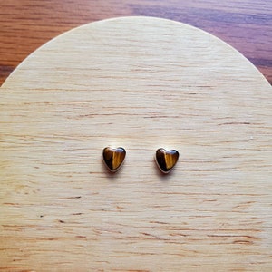 Lovely Tigereye Heart Studs | Sterling Silver Tigereye Heart Post Earrings | Silver Tigereye Jewelry | Dainty Heart Earrings Gift For Her