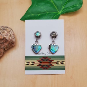 AS#16 | Tiny Abalone Heart Inlay Stud Earrings | Sterling Silver Abalone Shell Inlay Drop Earrings | Shell Inlay Studs | Silver Heart Posts
