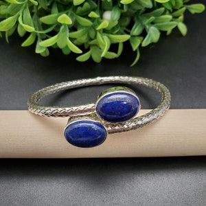 BC#160 | Sterling zilveren blauwe Lapis Lazuli armband manchet | Balinese Armband Met Blauwe Lapis Armband | Zilveren blauwe Lapis armband manchet