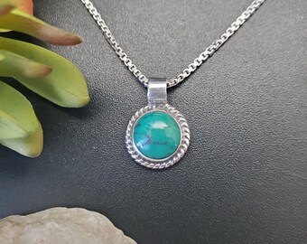 UF-196 | 10mm Round Turquoise Pendant Options With Silver Chain Necklace | Sterling Silver Turquoise Pendant Necklace | Dainty Small Pendant