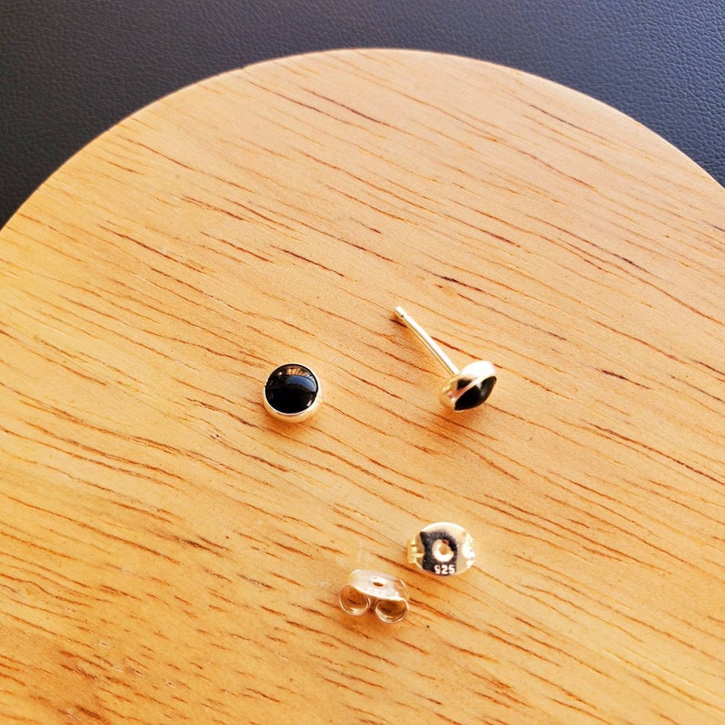 5mm Small Black Onyx Jewelry Black Stud Earrings Black Post Earrings Sterling Silver Black Studs Tiny Black Earrings Black Jewelry image 9