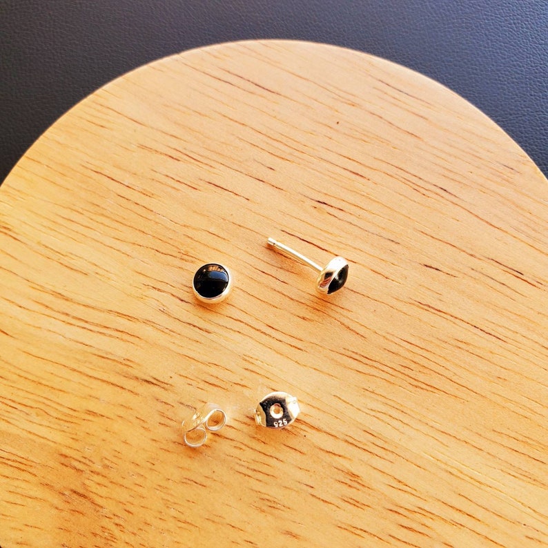 5mm Small Black Onyx Jewelry Black Stud Earrings Black Post Earrings Sterling Silver Black Studs Tiny Black Earrings Black Jewelry image 2