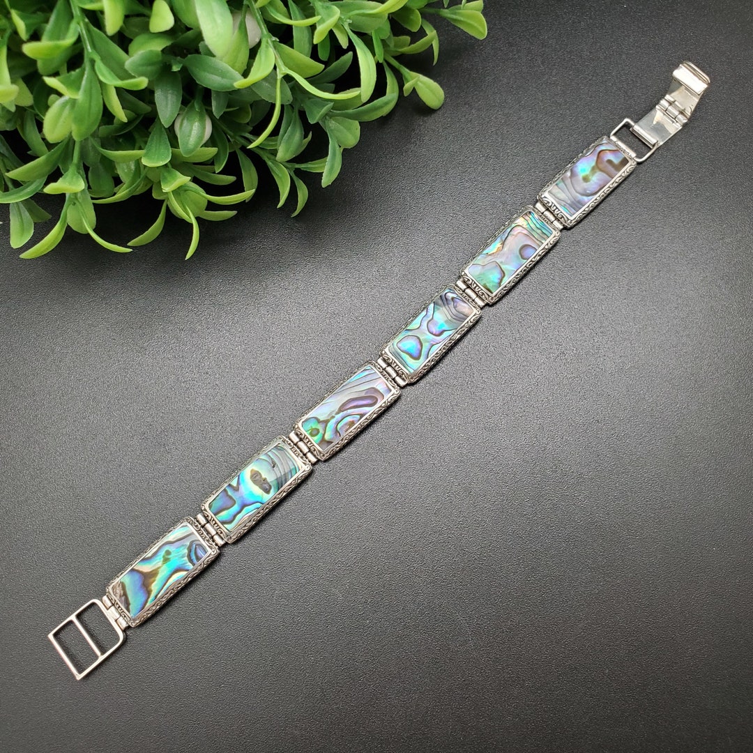 BC 182 Balinese Abalone Shell Links Bracelet 7 1 2 Inches Dainty Sterling Silver Abalone