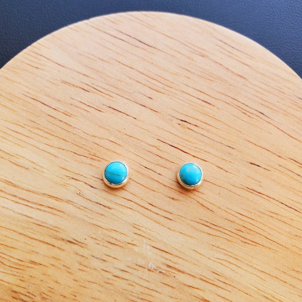 5mm Turquoise Stud Earrings | Kingman Turquoise Post Earrings | Sterling Silver Turquoise Jewelry | Turquoise Southwest Studs | Petite Studs