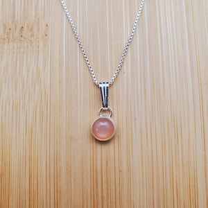 Sterling Silver 6mm Peach Moonstone Necklace Pendant With Silver Chain Necklace | Simple Moonstone Necklace | Small Moonstone Necklace