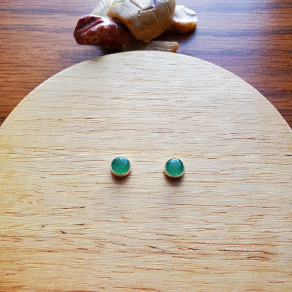 5mm Green Aventurine Post Earrings | Small Aventurine Studs | Sterling Silver Aventurine Jewelry | Dainty Green Stud Earrings Everyday Studs