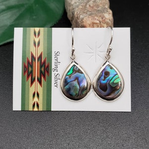 AS#24 | Teardrop Abalone Inlay Dangle Earrings | Sterling Silver Abalone Inlay Earrings | Abalone Shell Southwest Earrings | Inlay Earrings