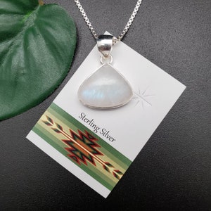 SV #A163 | Big Rainbow Moonstone Pendant With Silver Chain Necklace | Sterling Silver Rainbow Moonstone Pendant Necklace | Healing Stone