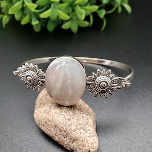 BC#181 | Balinese witte parelmoer armband 6 - 6 1/2 inch | Sterling zilveren witte schelp armband | Parelmoer Sun Armband Manchet