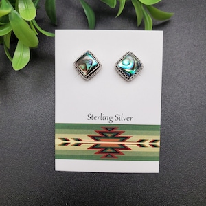 GAJA#04 | Abalone Inlay Stud Earrings | Sterling Silver Abalone Shell Earrings | Abalone Posts | Silver Posts | Abalone Inlay Posts