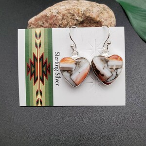 SV #A132 | Heart Shape Spiny Oyster Earrings | Sterling Silver Spiny Oyster Dangle Earrings | Multicolor Earrings | Heart Earrings