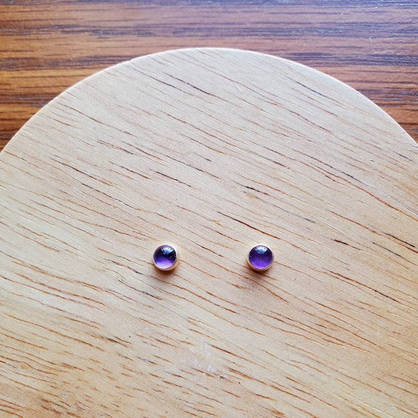 4mm Dainty Amethyst Stud Earrings | Sterling Silver Purple Post Earrings | Silver Amethyst Jewelry | Healing Gemstone | Tiny Amethyst Studs