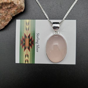 SV #A170 | Light Pink Rose Quartz Necklace Pendant With Silver Chain Necklace | Sterling Silver Rose Quartz Pendant Necklace | Healing Stone