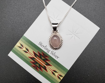 SV #36 | Dainty Small 6x8mm Oval Rose Quartz Pendant With Silver Chain Necklace | Sterling Silver Rose Quartz Pendant Necklace | Small Stone