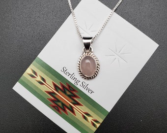 UF-024 | Dainty Oval Rose Quartz Pendant Options With Silver Chain Necklace | Sterling Silver Rose Quartz Pendant | Small Oval Rose Quartz