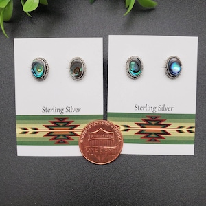GAJA#03 | Small Oval Abalone Stud Earrings | Sterling Silver Abalone Shell Earrings | Abalone Posts | Silver Posts | Abalone Inlay Posts