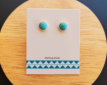 6 mm Kingman turquoise oorknopjes | Sterling zilveren post oorbellen | Turkoois zuidwestelijke sieraden | Kleine turquoise studs gemaakt in de VS