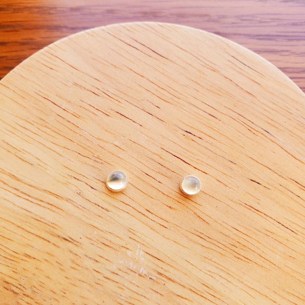 Dainty 4mm Tiny White Moonstone Earrings | Small Sterling Silver Moonstone Post Earrings | Silver White Dot Earrings | Moonstone Jewelry